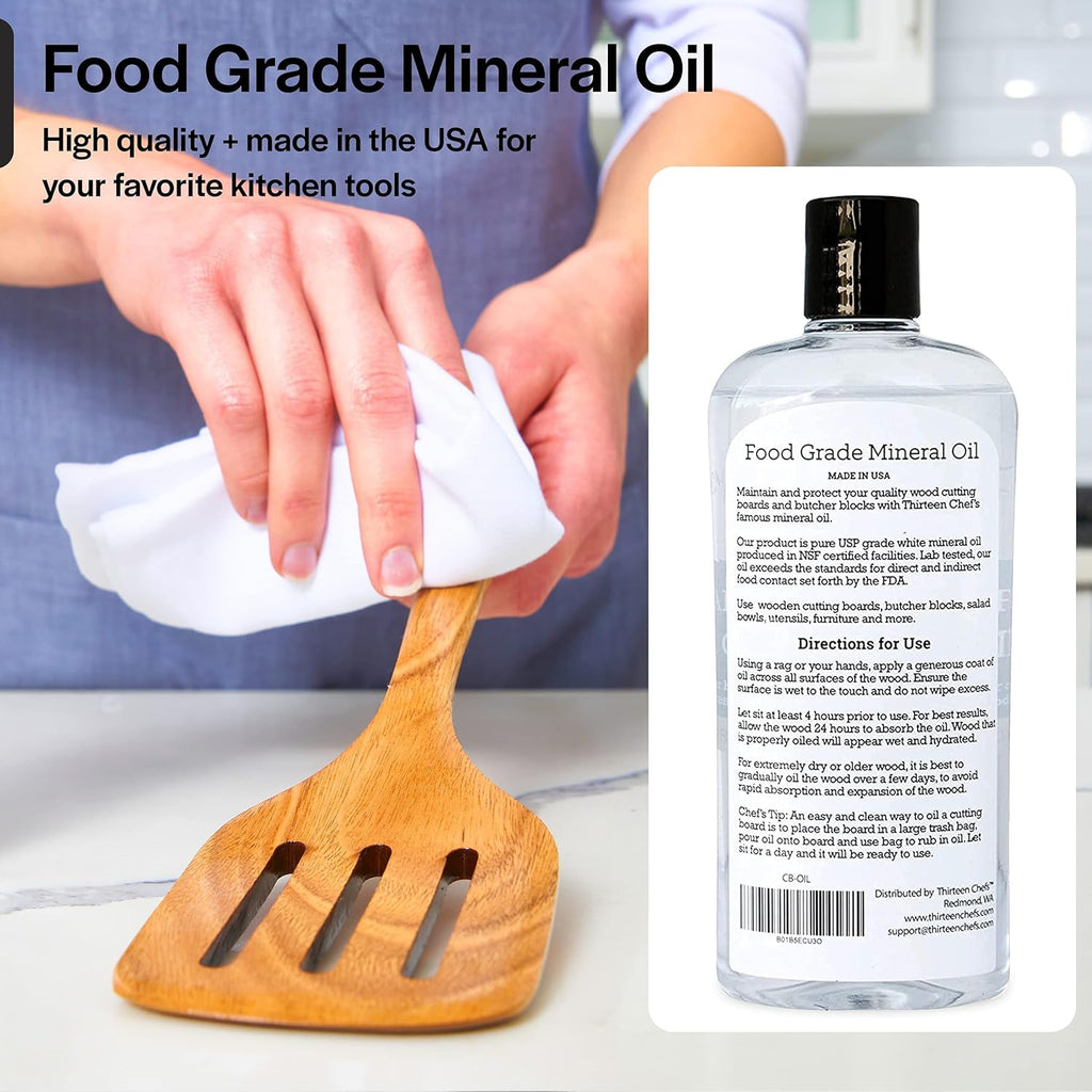 Thirteen Chefs Mineral Oil - 8 oz Food Grade Conditioner for Wood Cutting