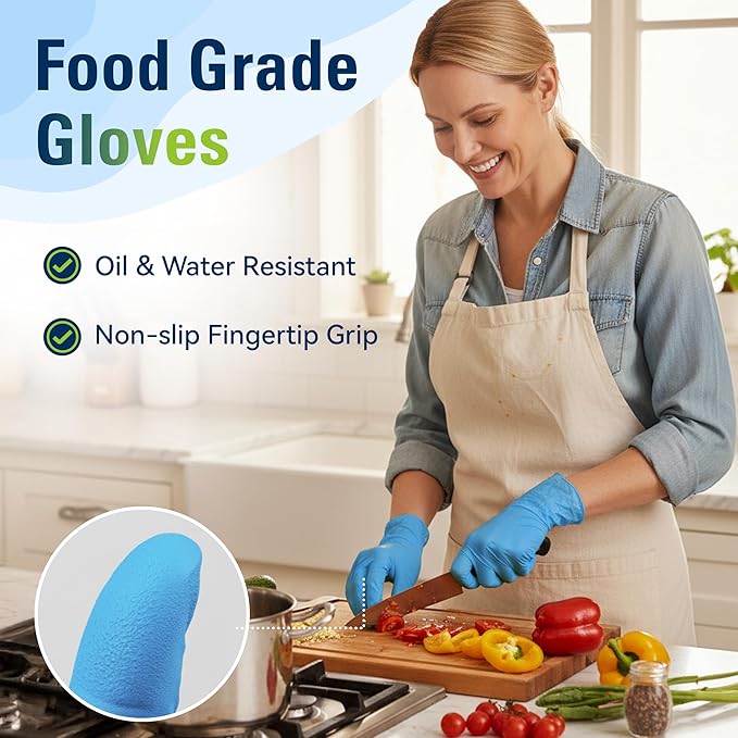 SWIFTLITE Nitrile Gloves, Food Safe Disposable Gloves Latex Free, Blue Rubber
