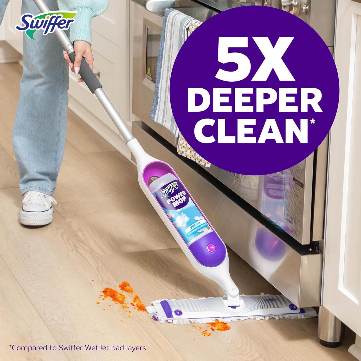 Swiffer PowerMop Multi-Surface Mop Kit for Floor Cleaning, Fresh Scent, Mopping Kit Includes PowerMop, 2 Mopping Pad Refills, 1 Floor Cleaning Solution with Fresh Scent and 2 Batteries