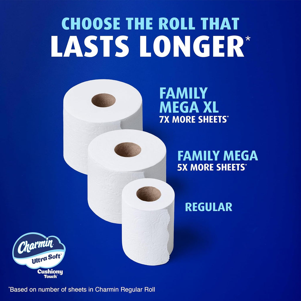 Charmin Ultra Soft Cushiony Touch Toilet Paper, 24 Family Mega = 123 Regular