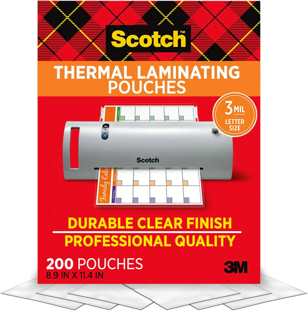Scotch Thermal Laminating Pouches, 200 Count, Clear, 3 mil., Ideal Office or School Supplies, Fits Letter Sized Paper (8.9 in. ÌÑ 11.4 in.)