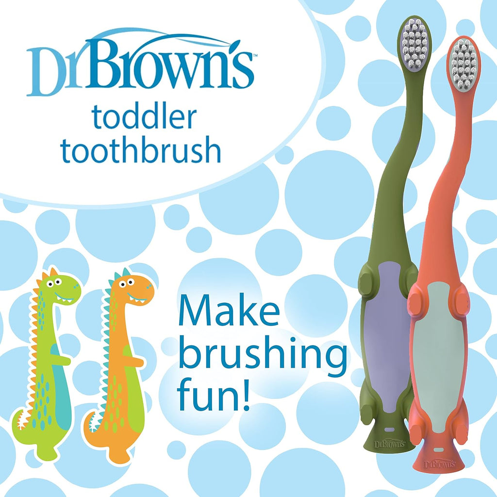 Dr. Brown's Baby and Toddler Toothbrush, Green and Orange Dinosaur 2-Pack
