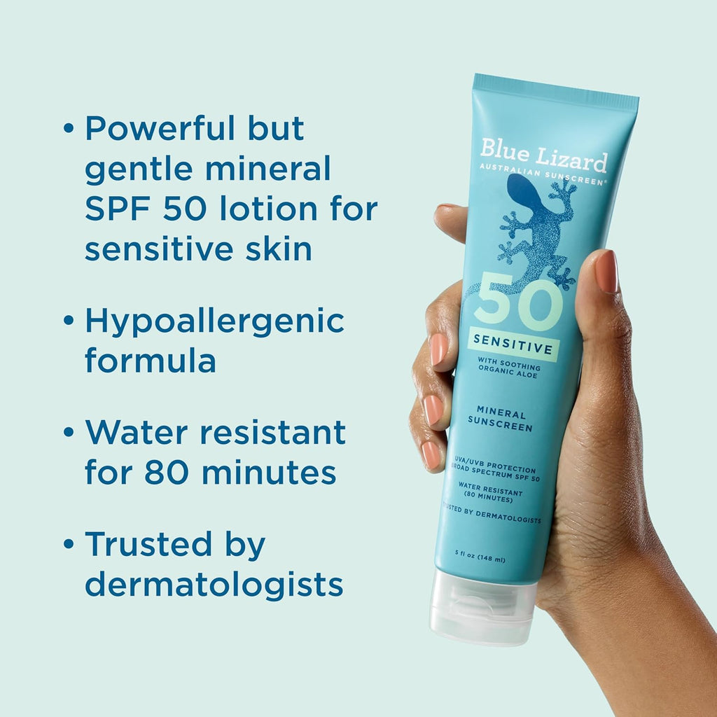 Blue Lizard Sensitive Mineral SPF 50 Sunscreen Lotion, 100% Mineral