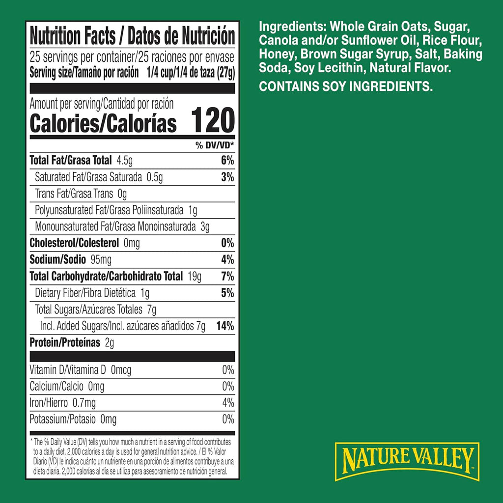 Nature Valley Crunchy Granola, Oats and Honey, Resealable Snack Pouch, Family
