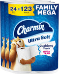 Charmin Ultra Soft Cushiony Touch Toilet Paper, 24 Family Mega = 123 Regular