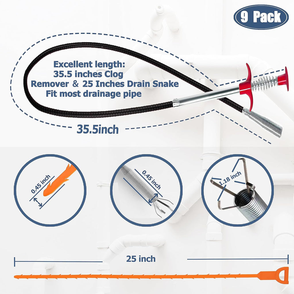 35.5inch Drain Clog Remover(1pcs), 25inch Drain Snake Hair Remover(6pcs) •?