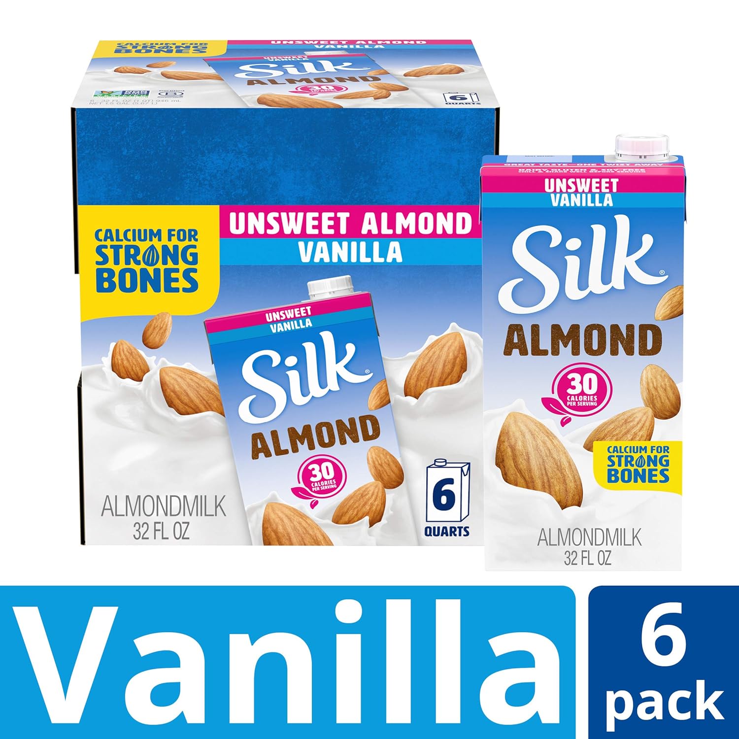 Silk Shelf-Stable Almond Milk, Unsweetened Vanilla, Dairy-Free, Vegan