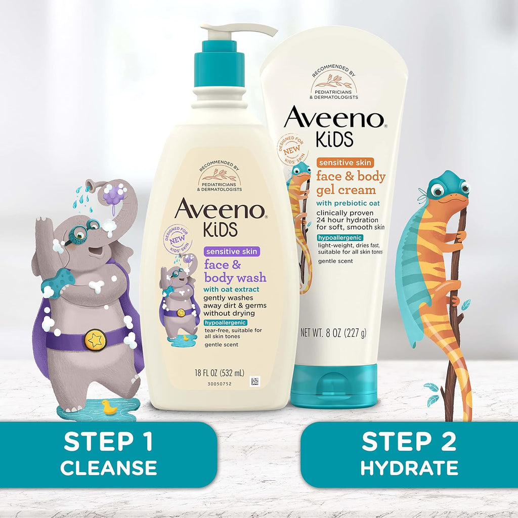 Aveeno Kids Face & Body Wash for Sensitive Skin, Oat Extract, Tear-Free