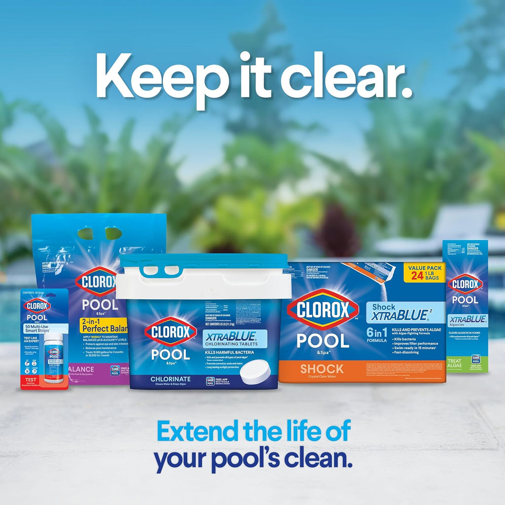 Clorox Pool&Spa XTRABLUE 3‰۝ Chlorinating Tablets, Individually Wrapped, Kills Bacteria & Stops Algae (5 LB)