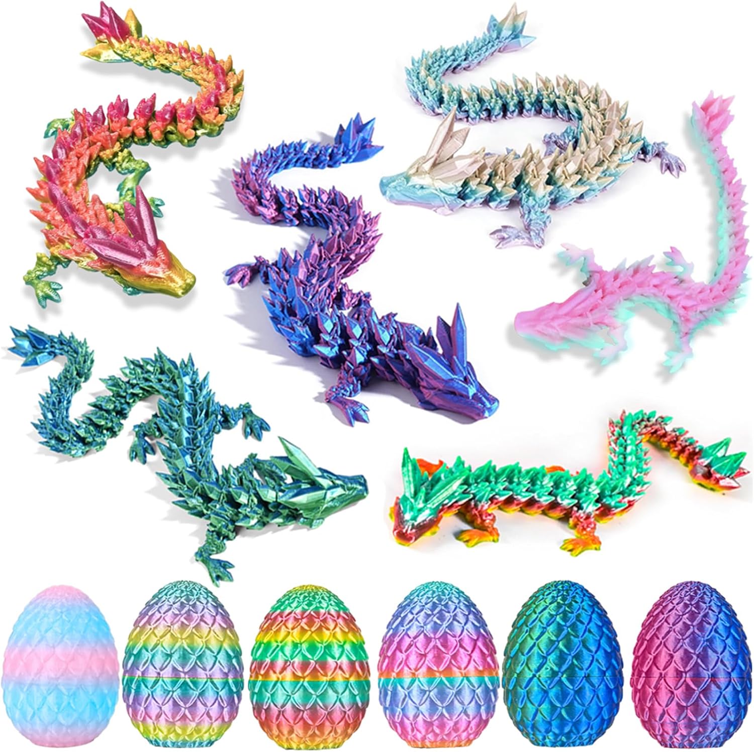 6PCS 3D Printed Dragon Eggs with Dragon Inside, Easter Basket Stuffers Mini