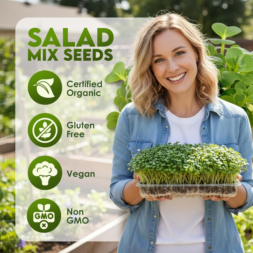 Nature Jim‰۪s Sprouts Organic Salad Mix ‰ÛÒ Non-GMO Microgreen Seeds, Perfect for Growing Nutritious Organic Broccoli, Alfalfa, Radish & Clover Sprouts ‰ÛÒ Easy Indoor/Outdoor Home Sprouting Seeds ‰ÛÒ 1lb