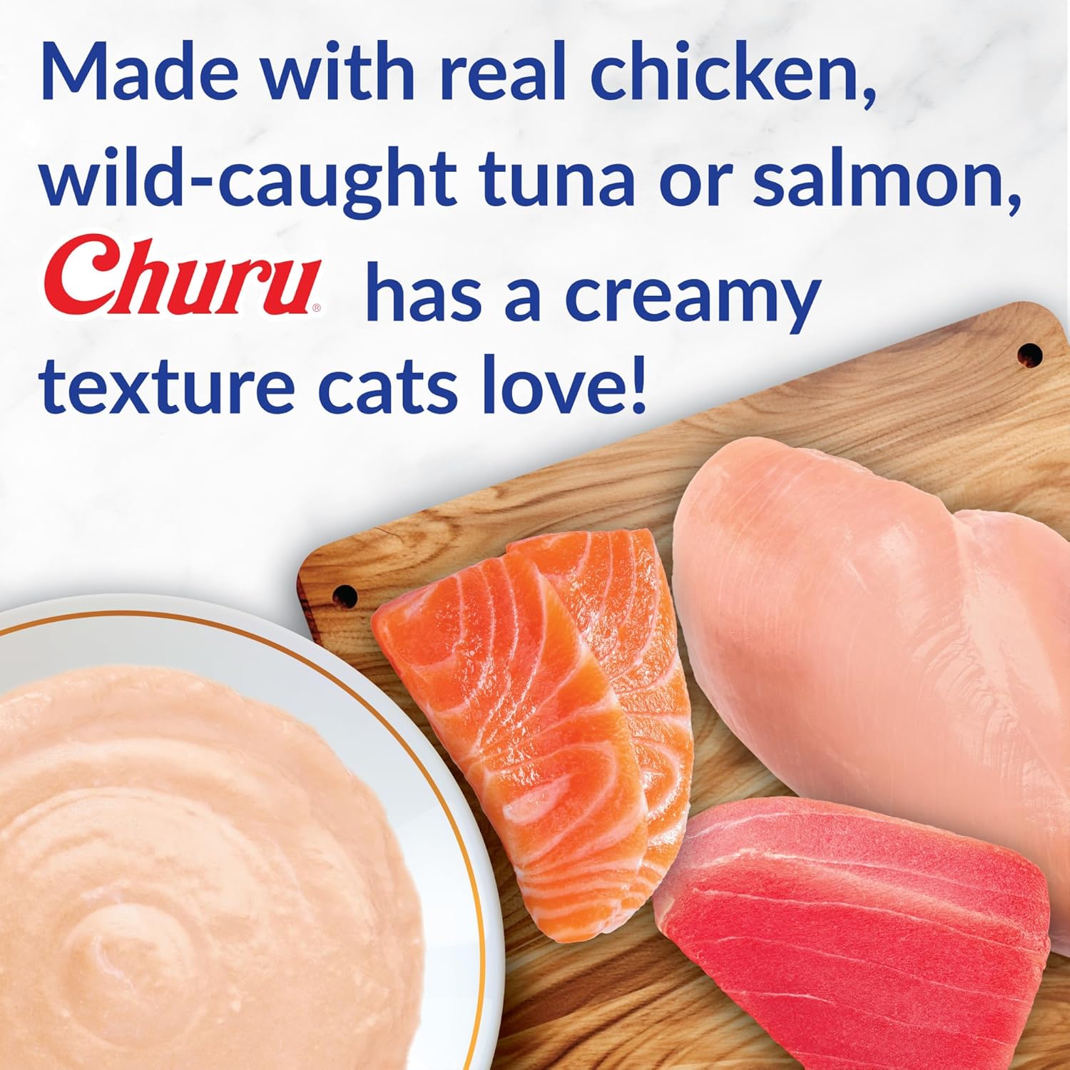 INABA Churu Cat Treats, Grain-Free, Lickable, Squeezable Creamy Pur̩e Cat Treat/Topper with Vitamin E & Taurine, 0.5 Ounces Each Tube, 50 Tubes, Tuna & Chicken Variety