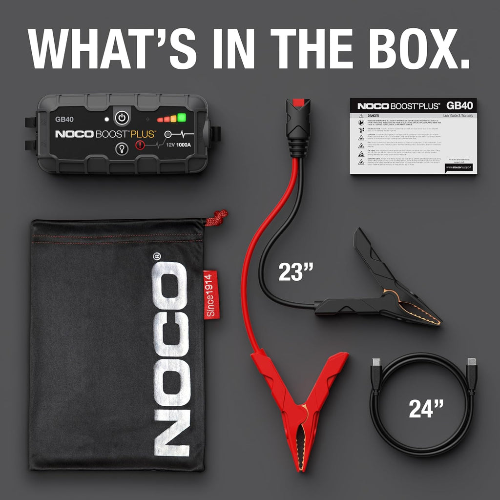 NOCO Boost GB40: 1000A UltraSafe Jump Starter ‰ÛÒ 12V Lithium Battery Booster Pack, Portable Jump Box, Power Bank & Jumper Cables - for 6.0L Gas and 3.0L Diesel Engines