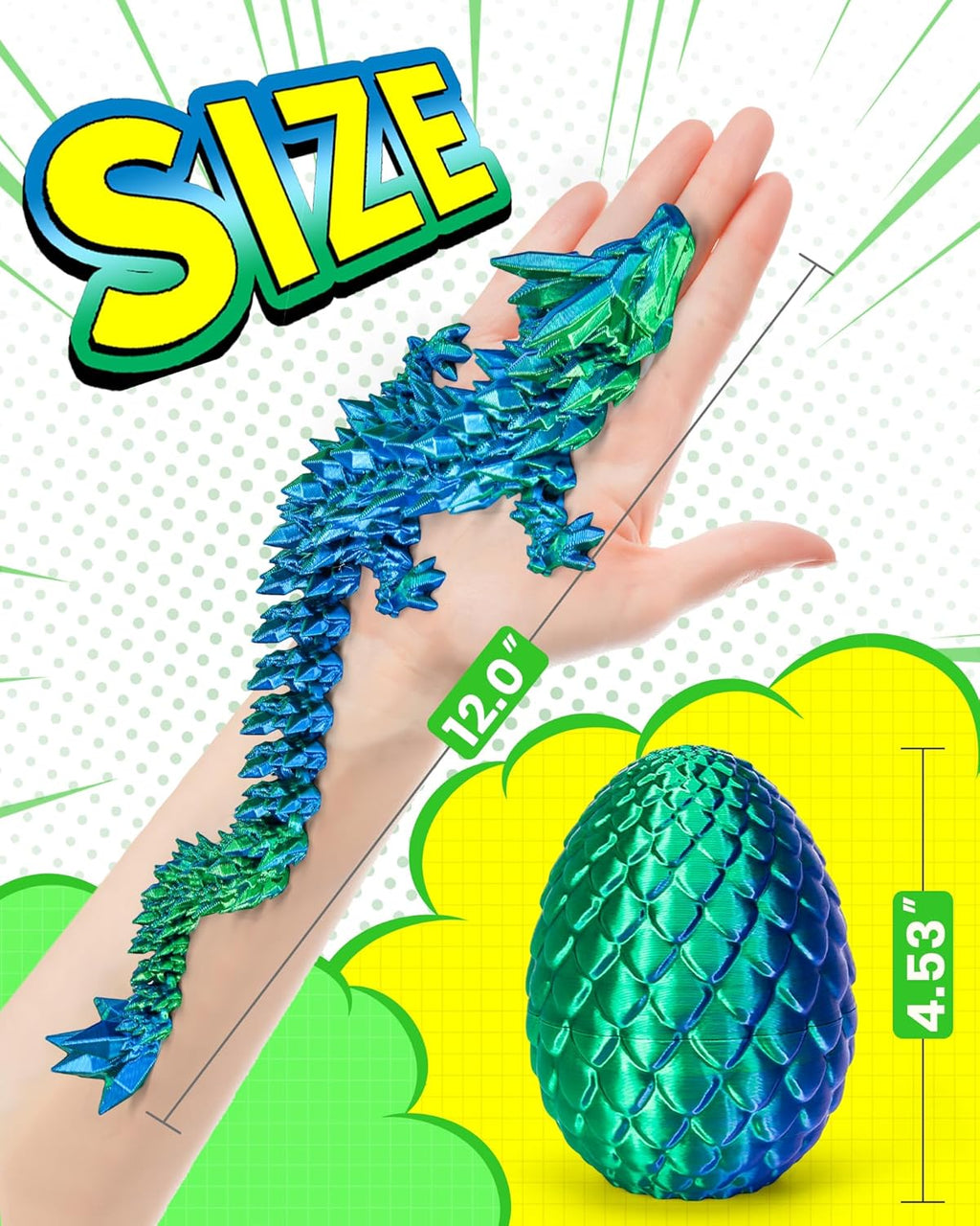 TBOLINE 12" 3D Printed Dragon Egg, Cool 3D Printer Articulated Crystal Dragon