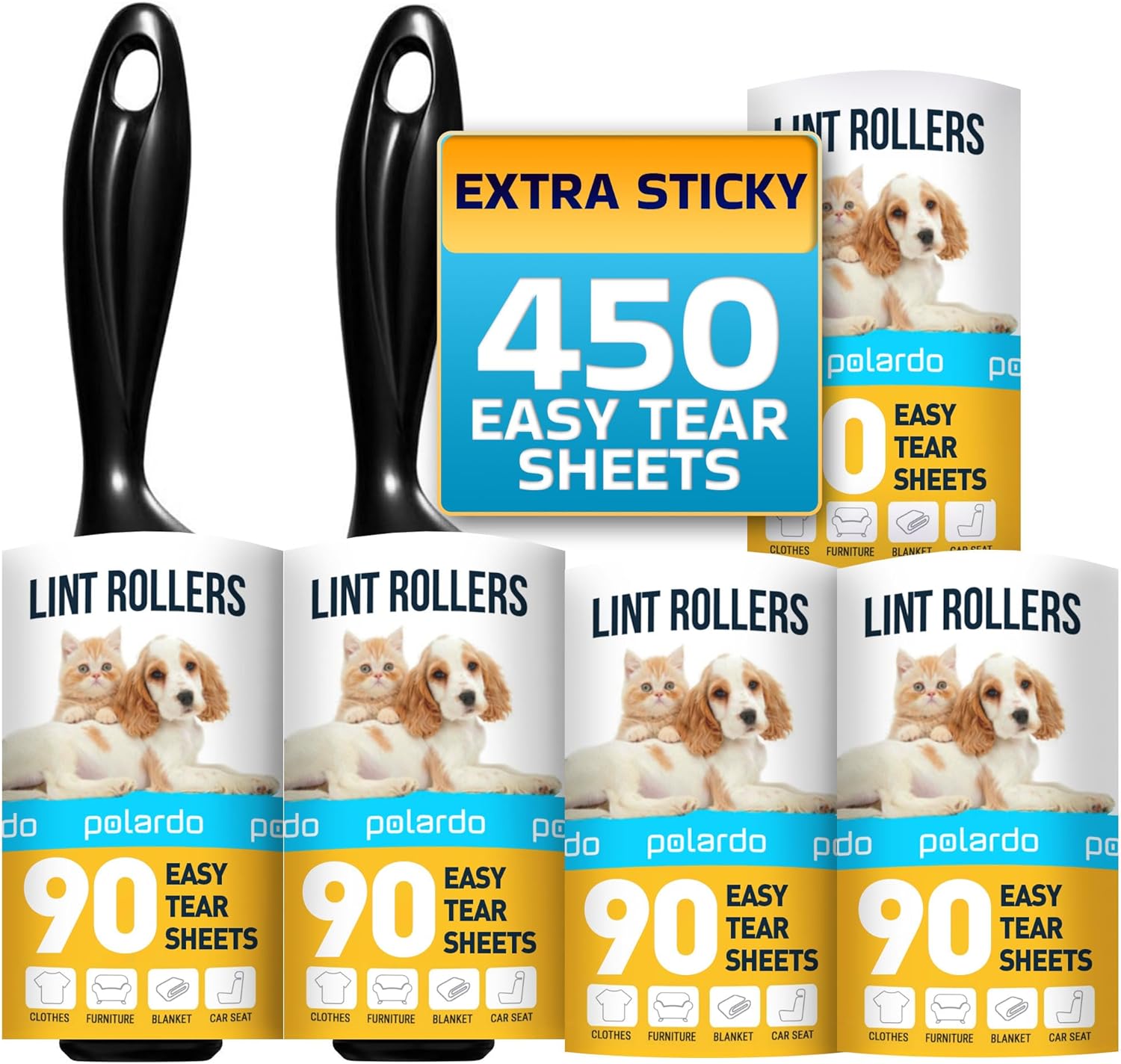 Lint Rollers for Pet Hair, White, Sticky Remover for Couch, Clothes