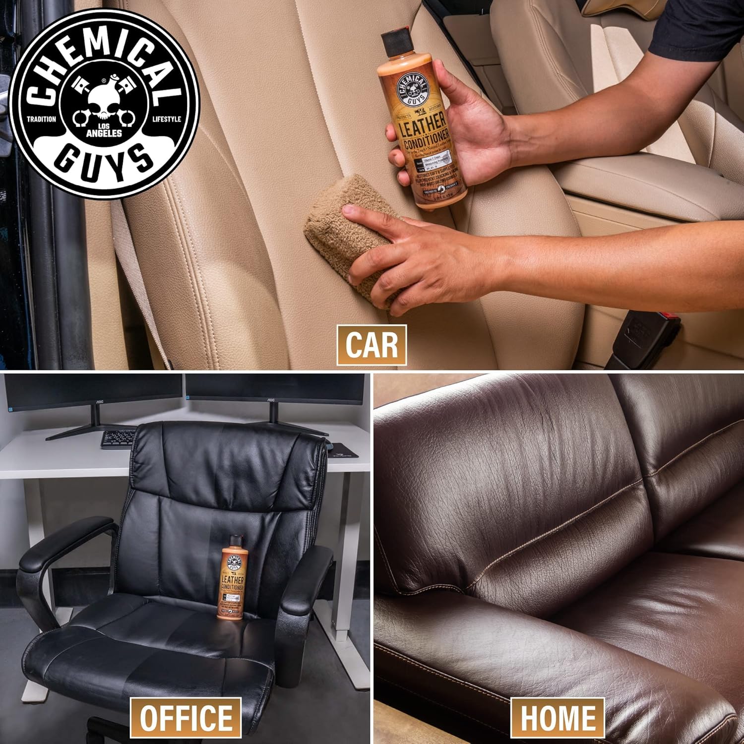 Chemical Guys Leather Cleaner and Conditioner Kit - Car Cleaner and Conditioner, Safely Cleans & Conditions Leather Car Interiors, Furniture, Shoes, Boots, Bags, Apparel & More, 2 Bottles (16 oz Each)
