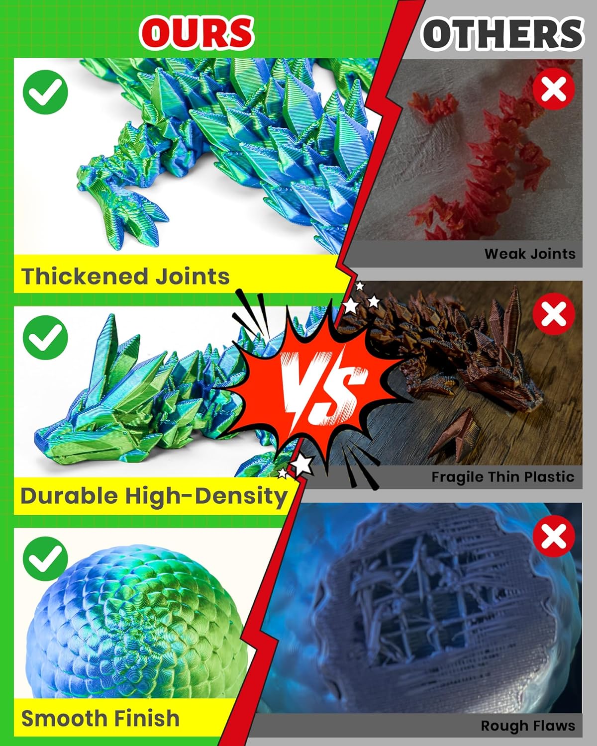 TBOLINE 12" 3D Printed Dragon Egg, Cool 3D Printer Articulated Crystal Dragon