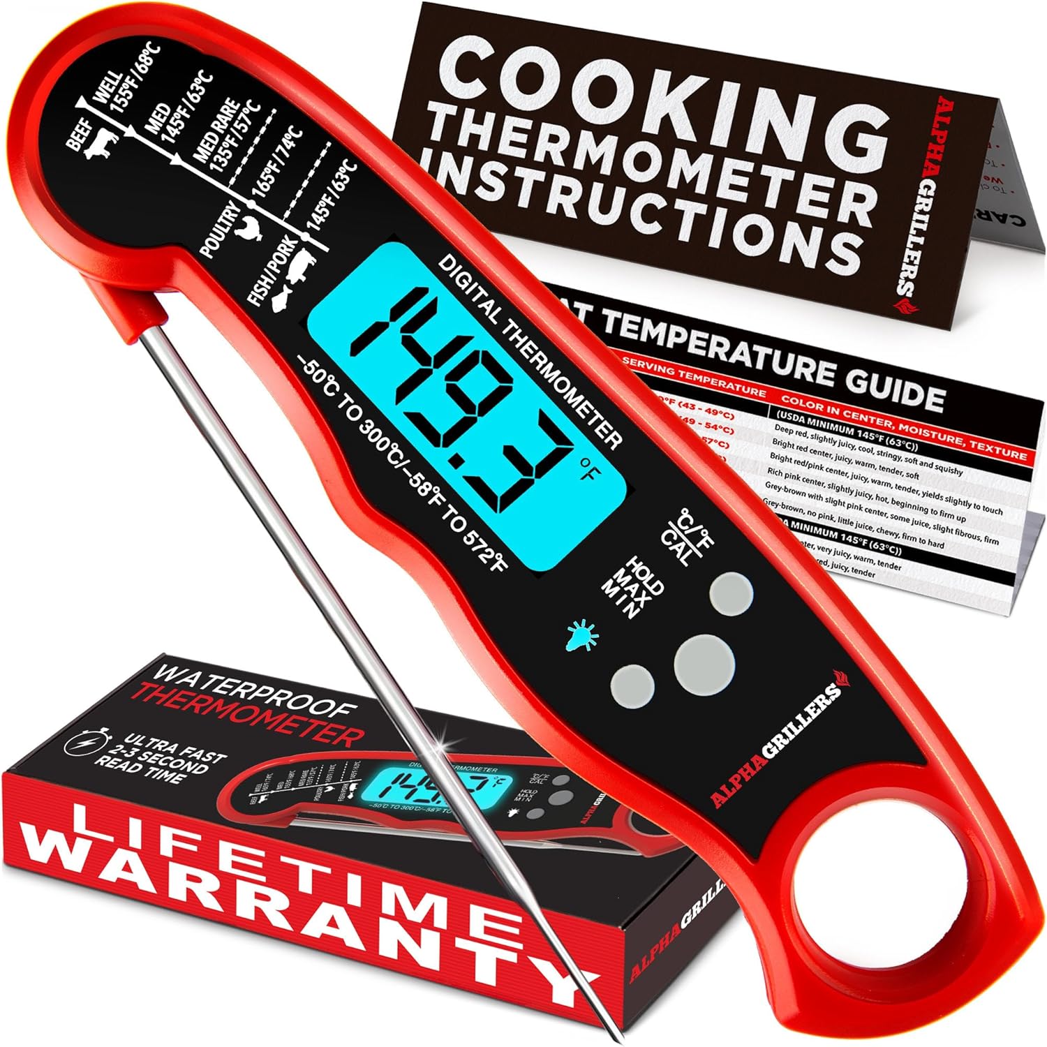 Alpha Grillers Meat Thermometer Digital ‰ÛÒ Instant Read Food Thermometer for Cooking & Grilling ‰ÛÒ Professional Kitchen Gifts for Men, Dad & Mom