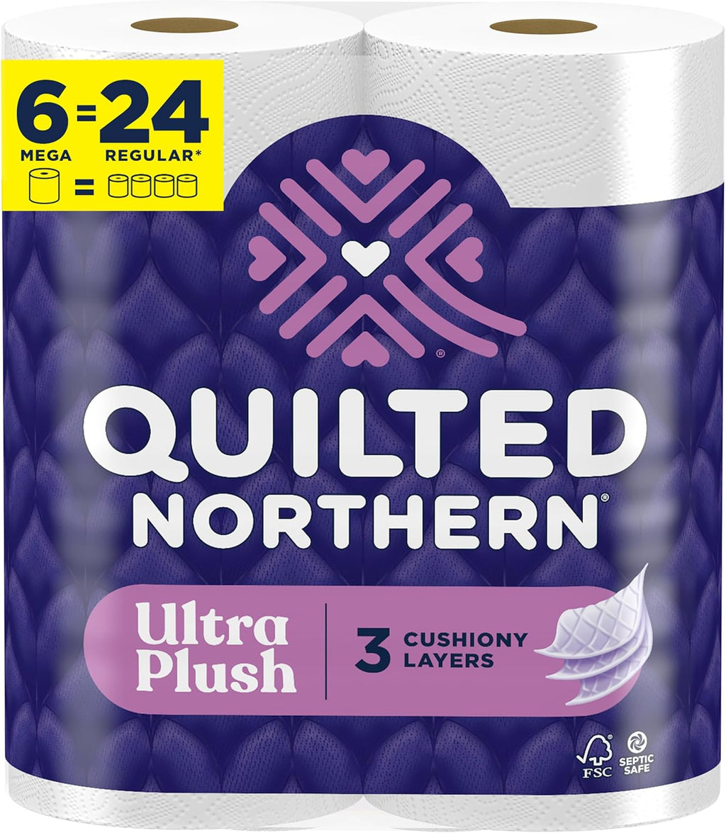 Quilted Northern Ultra Plush Toilet Paper, 6 Mega Rolls = 24 Regular Rolls