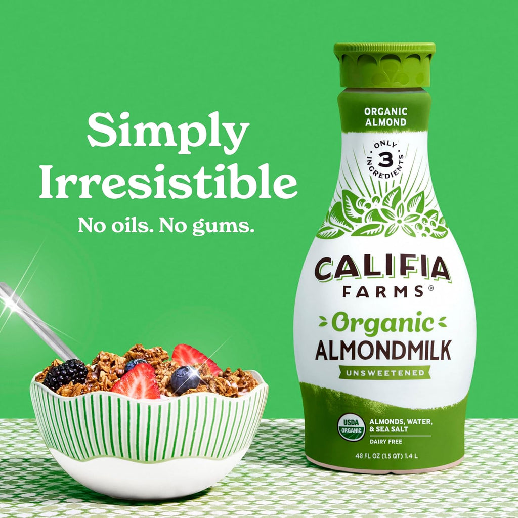 Califia Farms - Organic Unsweetened Almond Milk, 48 Oz, Dairy Free, Keto