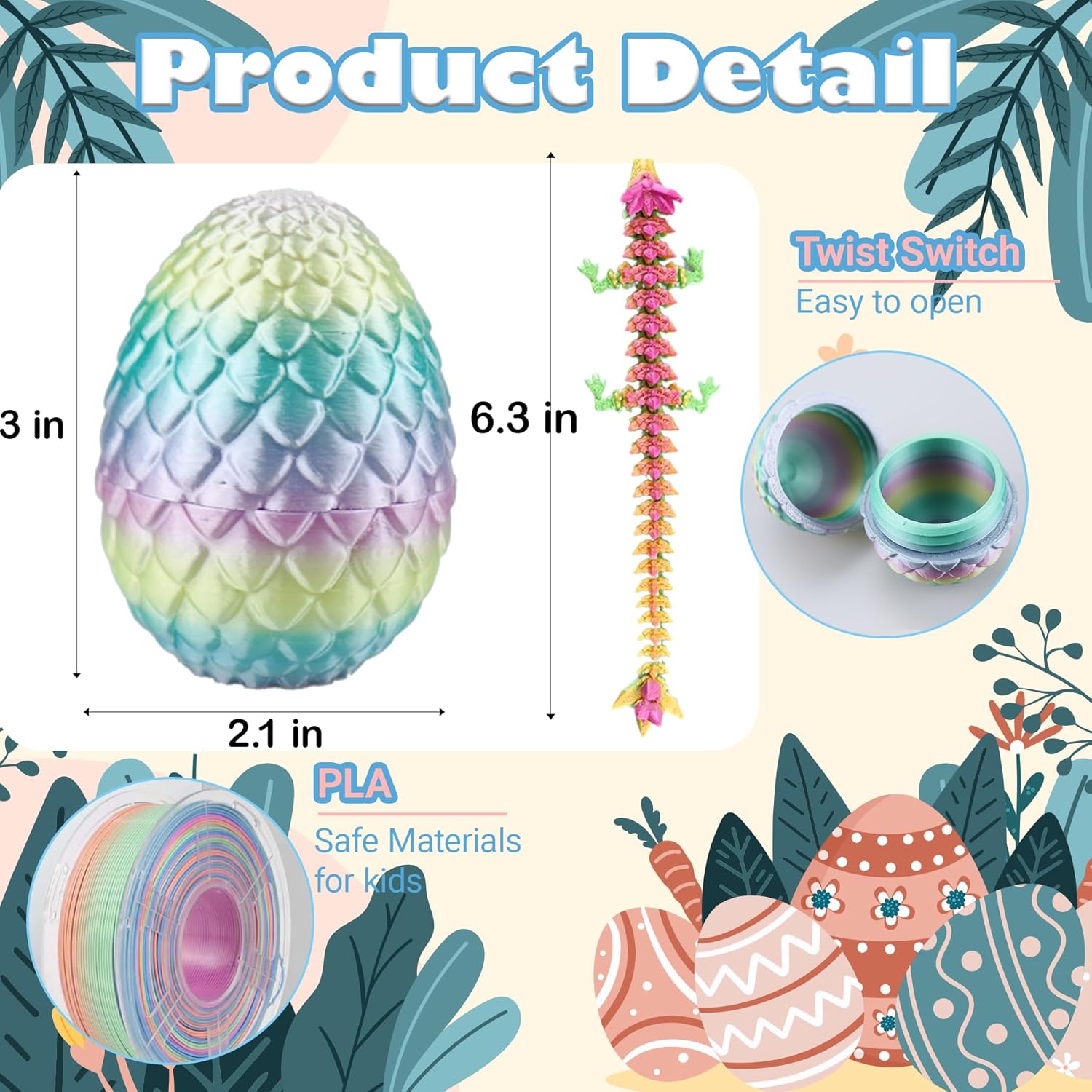 6PCS 3D Printed Dragon Eggs with Dragon Inside, Easter Basket Stuffers Mini