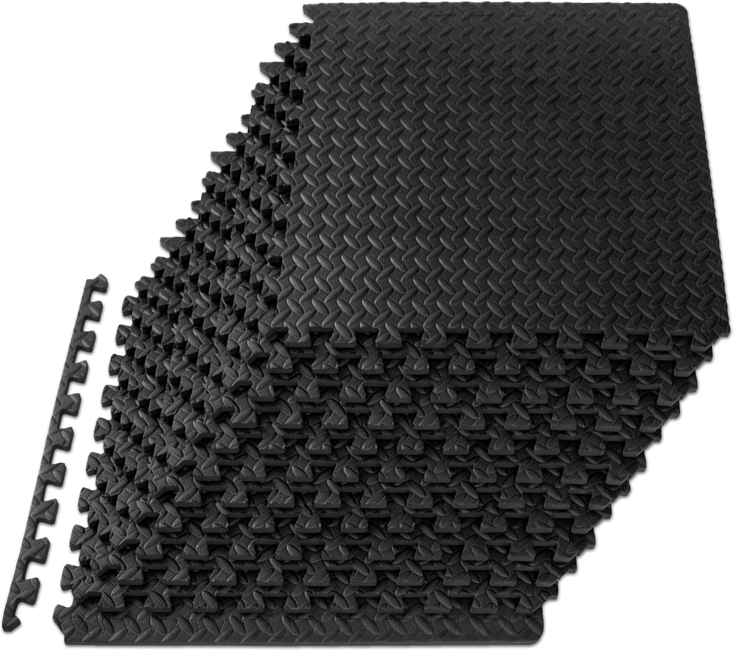 ProsourceFit Puzzle Exercise Mat å? in, EVA Interlocking Foam Floor Tiles for Home Gym, Water-Resistant Mats Workout Equipment, Floor Padding for Kids, Black, 24 in x 24 in x å? in, 48 Sq Ft - 12 Tiles