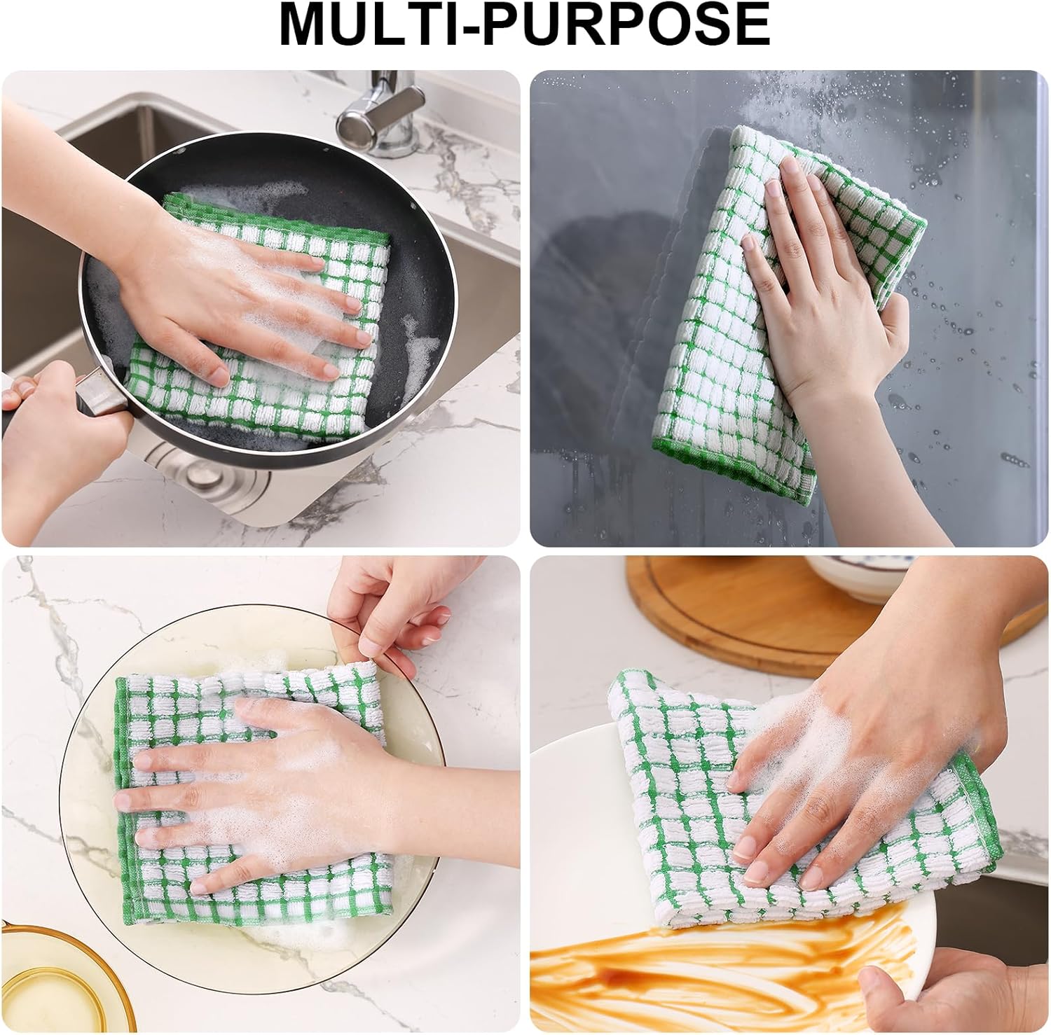 Kitinjoy Cotton 8 Pack Terry Kitchen Dish Cloths, 12 x 12 Inches Super Soft