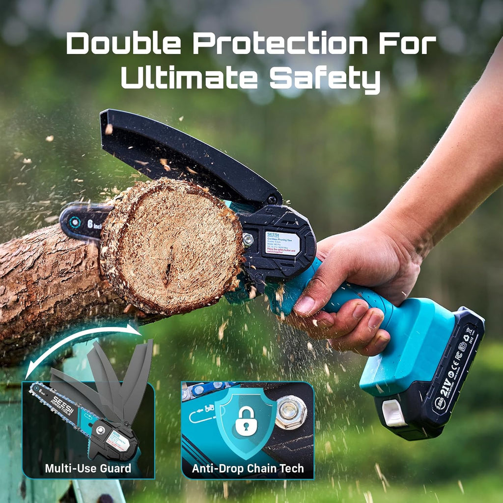 Seesii Mini Chainsaw, 6-inch Mini Chainsaw Cordless, Handheld Electric Power