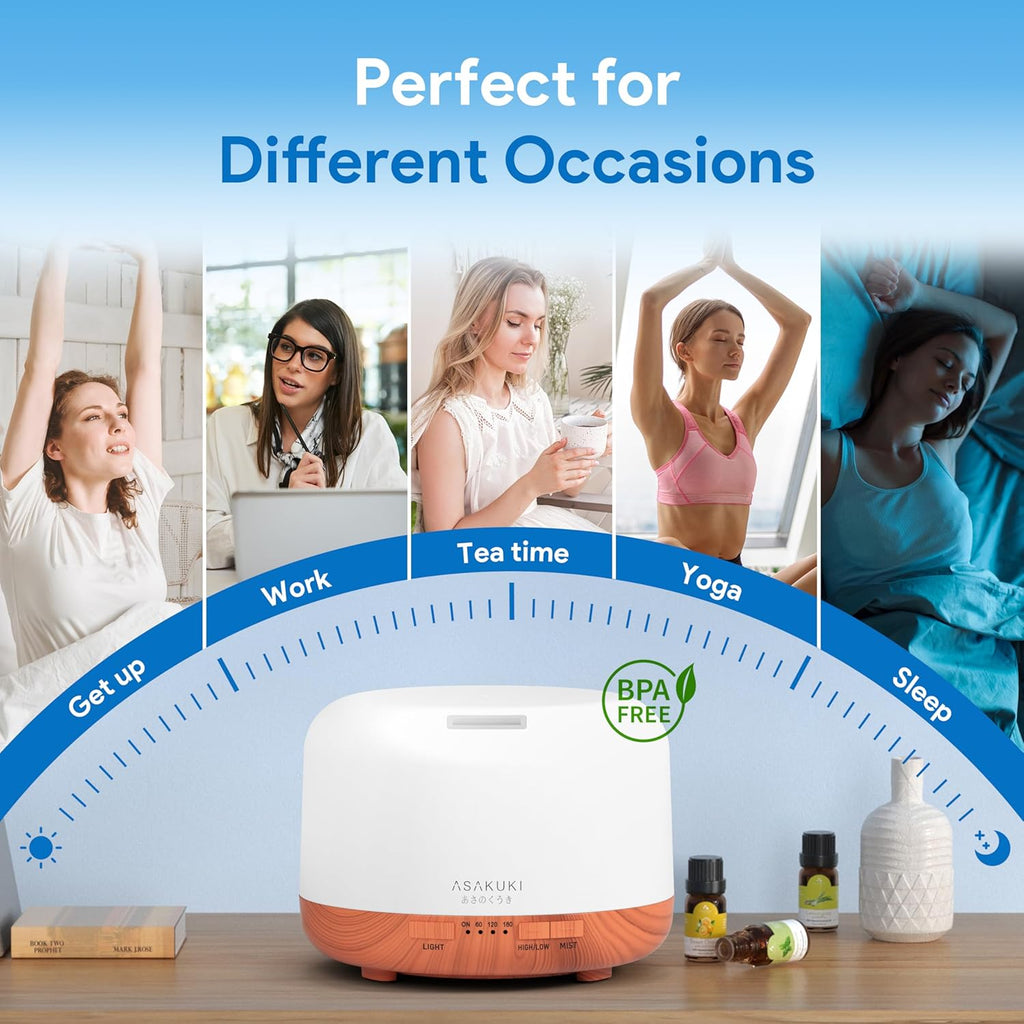 ASAKUKI Essential Oil Diffuser for Home, 500ML Aromatherapy Diffuser