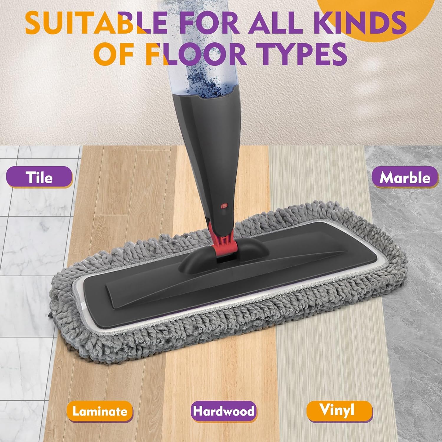 Spray Mop for Floor Cleaning with Washable Pads, Microfiber Wet Mops with 800