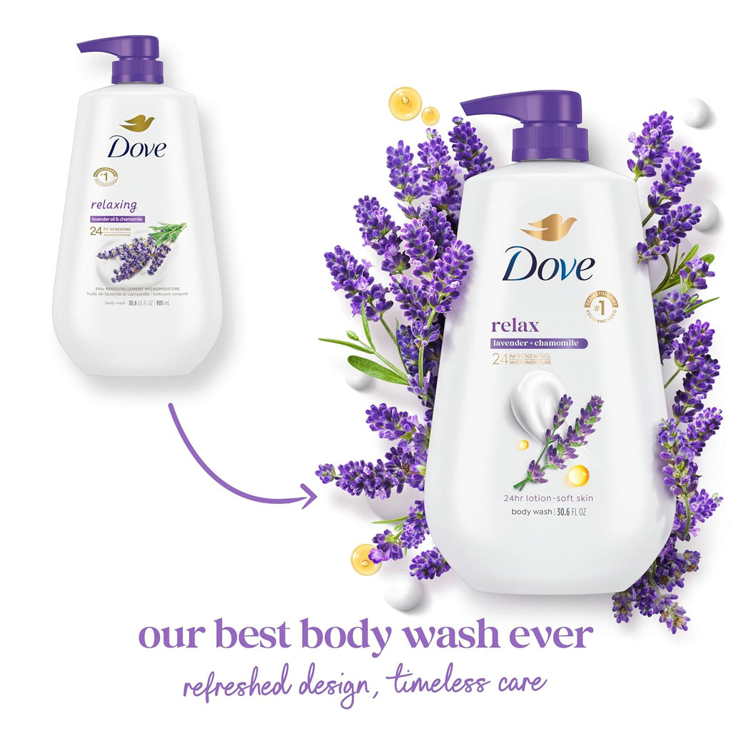 Dove Body Wash with Pump Relax Lavender Oil & Chamomile For 24hr Lotion-Soft