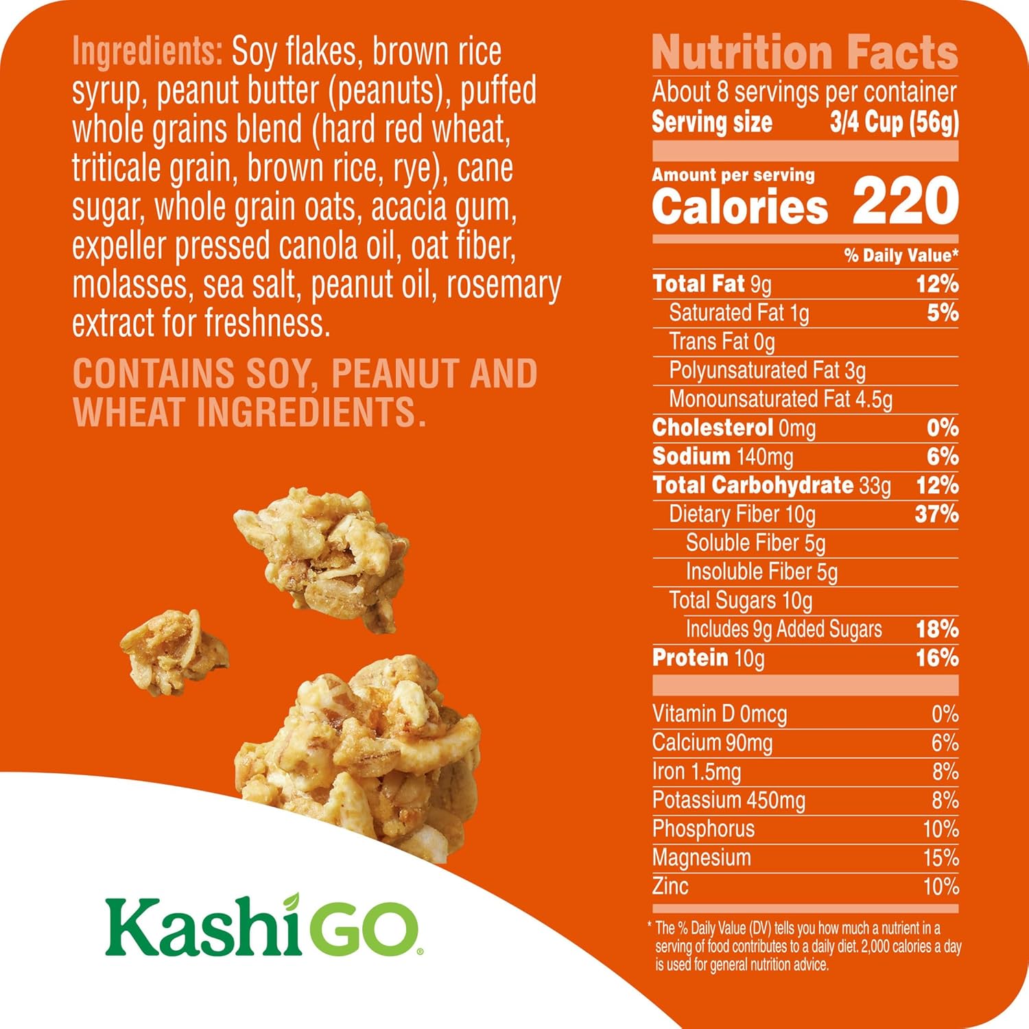 Kashi GO Protein Cereal, 10g Protein, 10g Fiber, Peanut Butter Crunch, 16.9oz