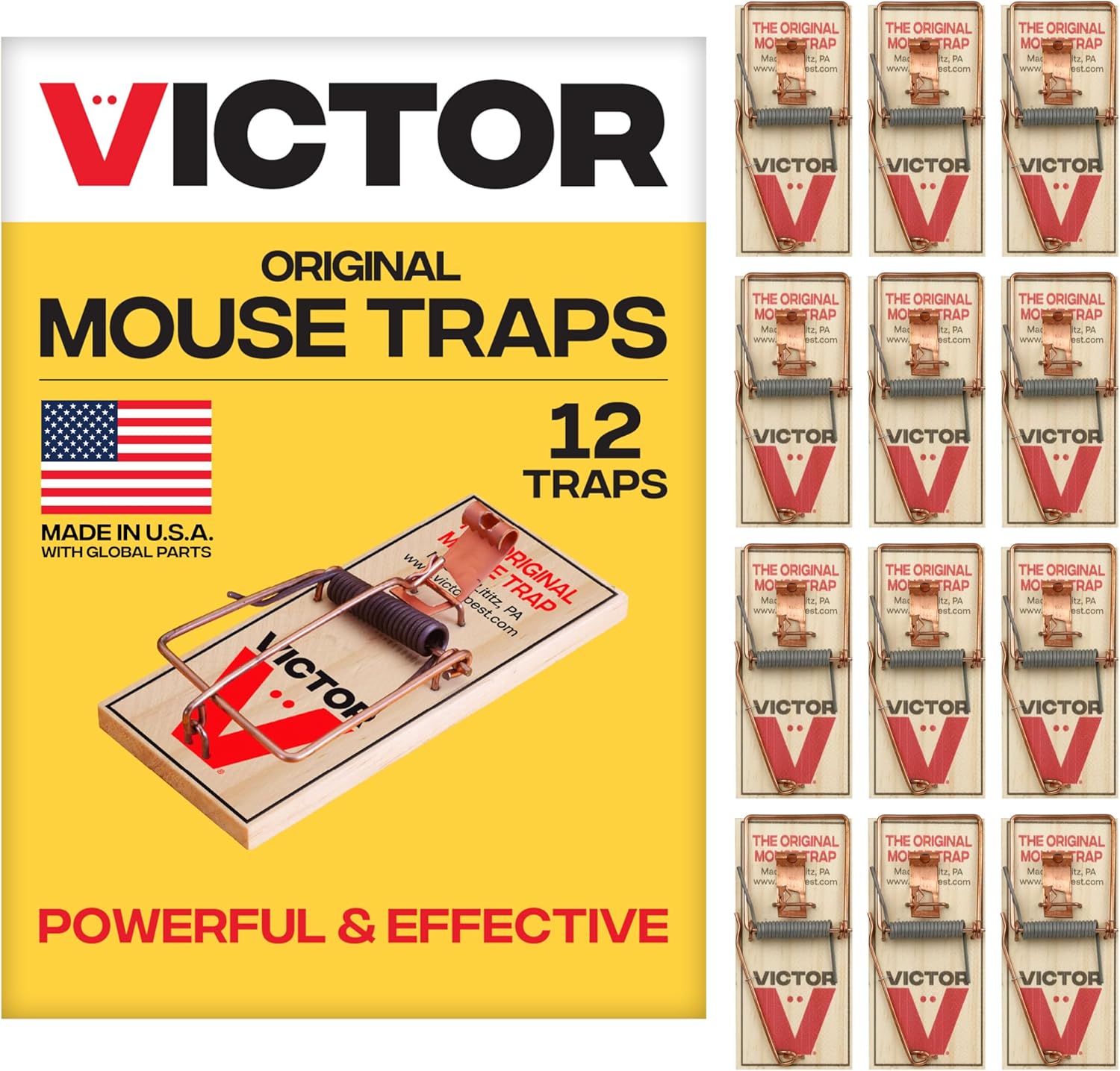 Victor Mouse Traps M150-12, Metal Pedal, Sustainably Sourced FSC Wood, Wooden