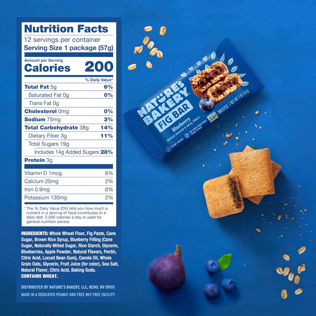 Nature's Bakery Whole Wheat Fig Bars, Blueberry, Real Fruit, Vegan, Non-GMO