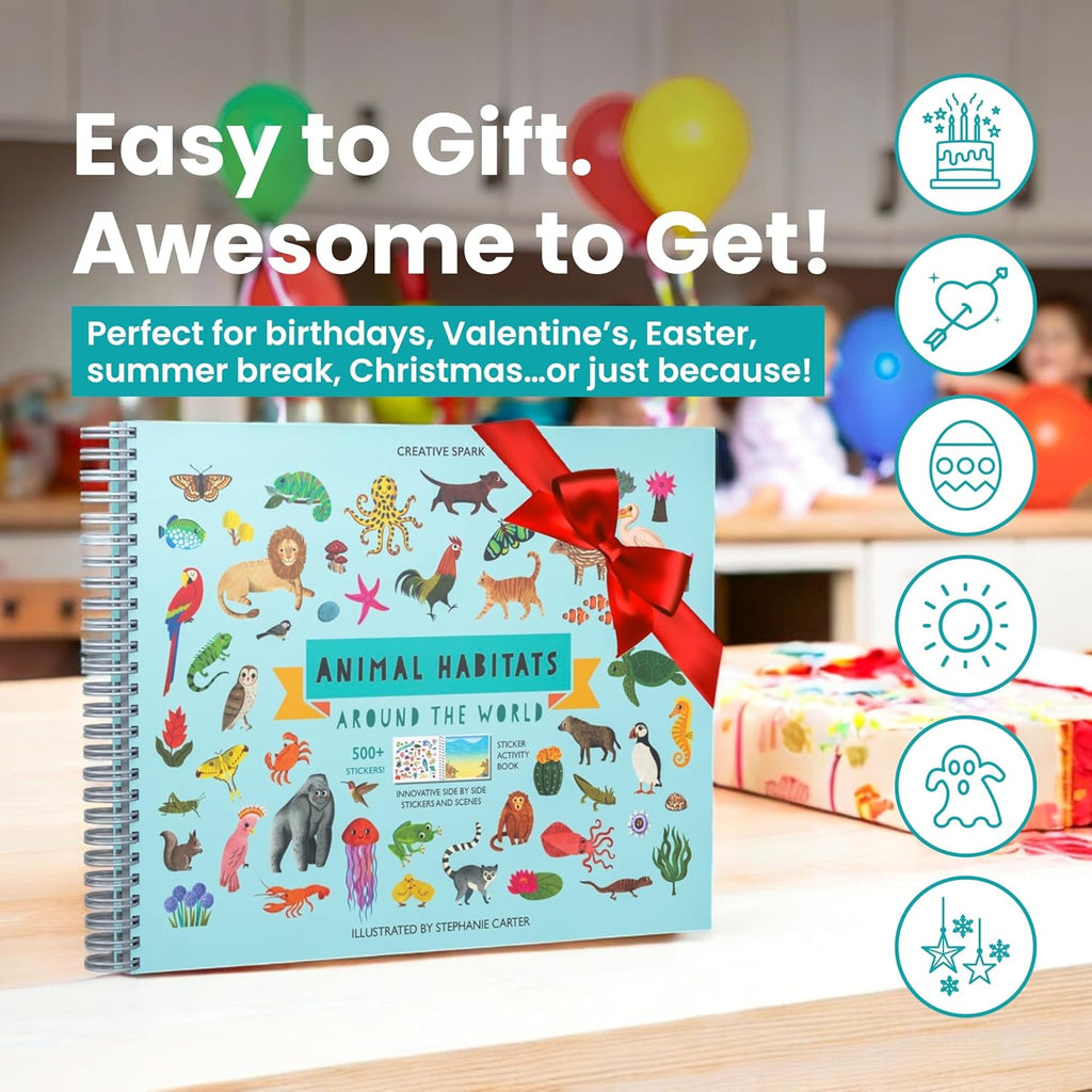 Animals Habitat 500+ Kids Sticker Book by Cupkin Toddler Airplane Travel Activity Coloring and Sticker Book, Road Trip Essentials, 12 Coloring Pages + 12 Scenes for Ages 2‰ÛÒ8 Years