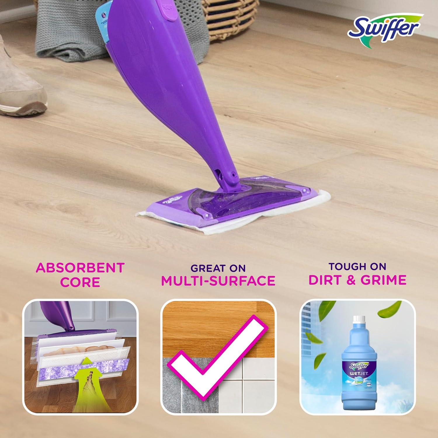 Swiffer WetJet Hardwood Floor Cleaner Spray Mop Pad Refill, Bathroom Cleaning