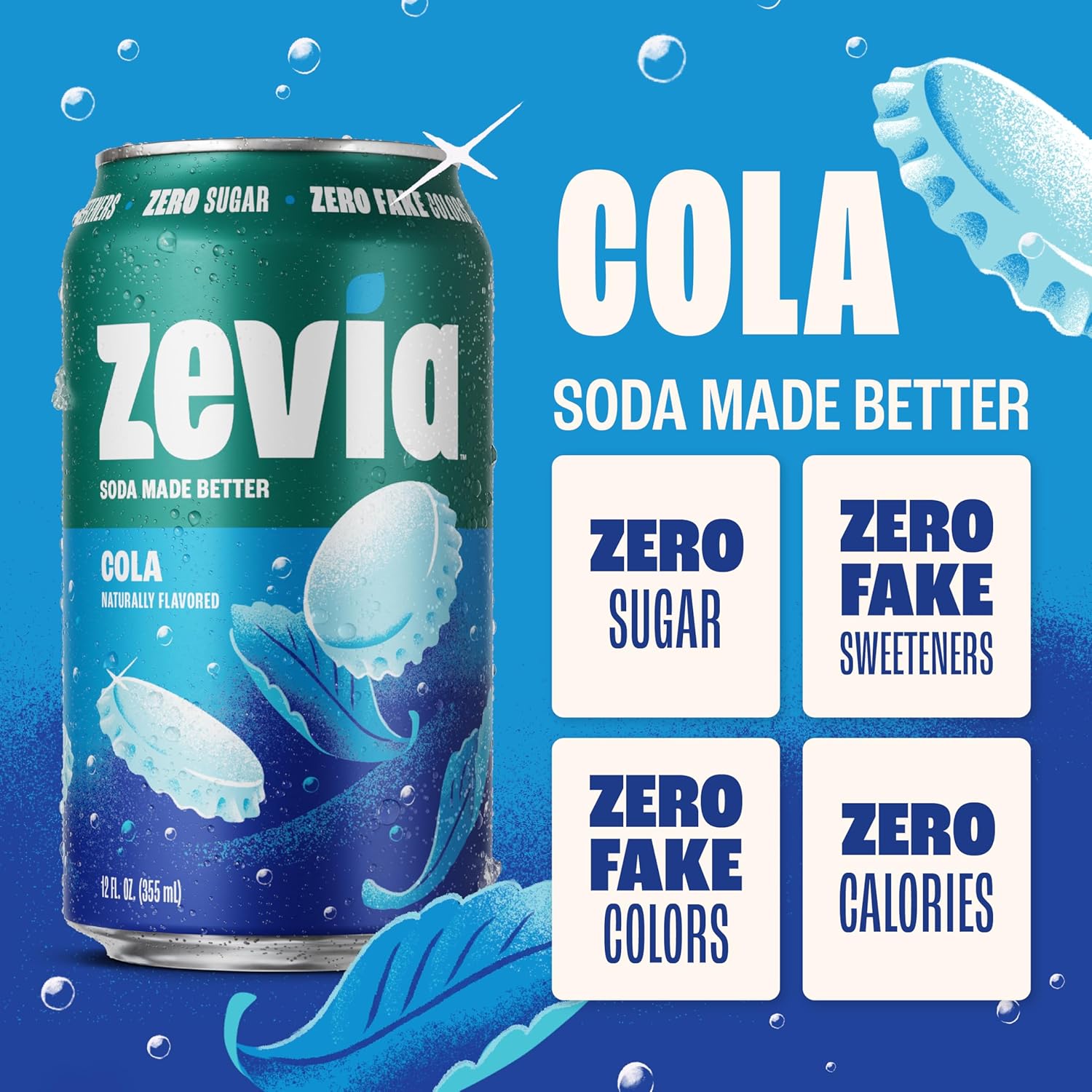 Zevia Zero Sugar Soda, Cola, 12 oz Cans (24-Pack) ‰ÛÒ Naturally Sweetened