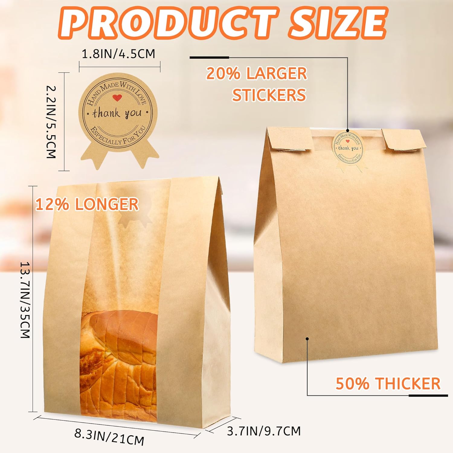 50 Pcs Bread Bags for Homemade Bread, Sourdough Paper With Window, 50%