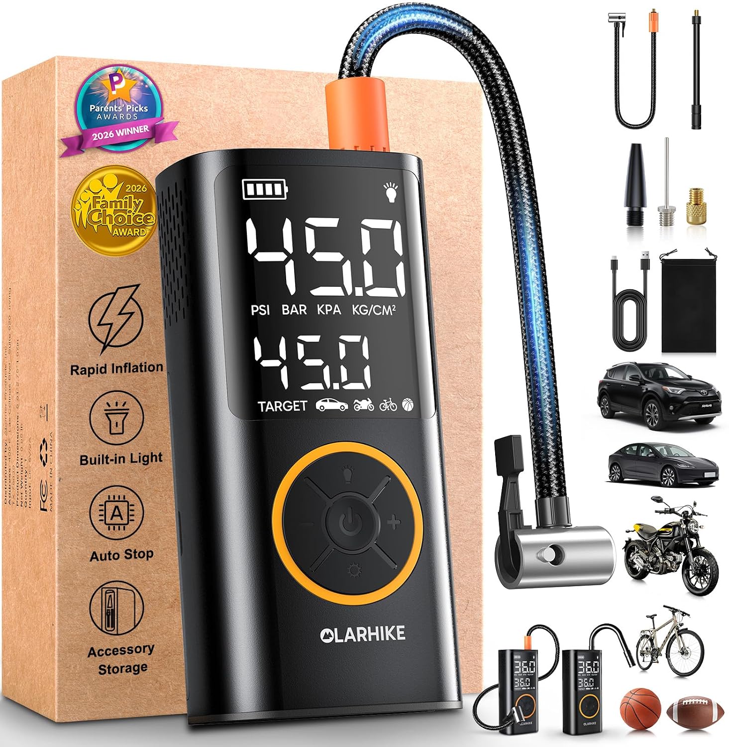 OlarHike Tire Inflator Portable Air Compressor,Cordless Electric Bike Pump