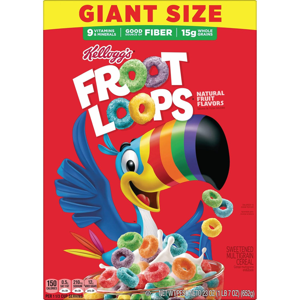 Kellogg's Froot Loops Breakfast Cereal, Good Source of Fiber, 15g Whole
