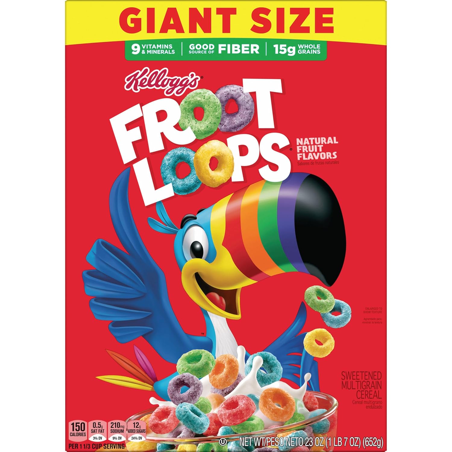 Kellogg's Froot Loops Breakfast Cereal, Good Source of Fiber, 15g Whole