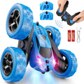 QUNREDA Remote Control Car, RC Cars Toys for Kids Ages 6-12, 4WD Stunt Car with LED Lights & 360å¡ Flips, 2.4GHz, Upgraded USB-C Modular Batteries, 8-10 Year Old Boys Birthday Gift 1-Blue