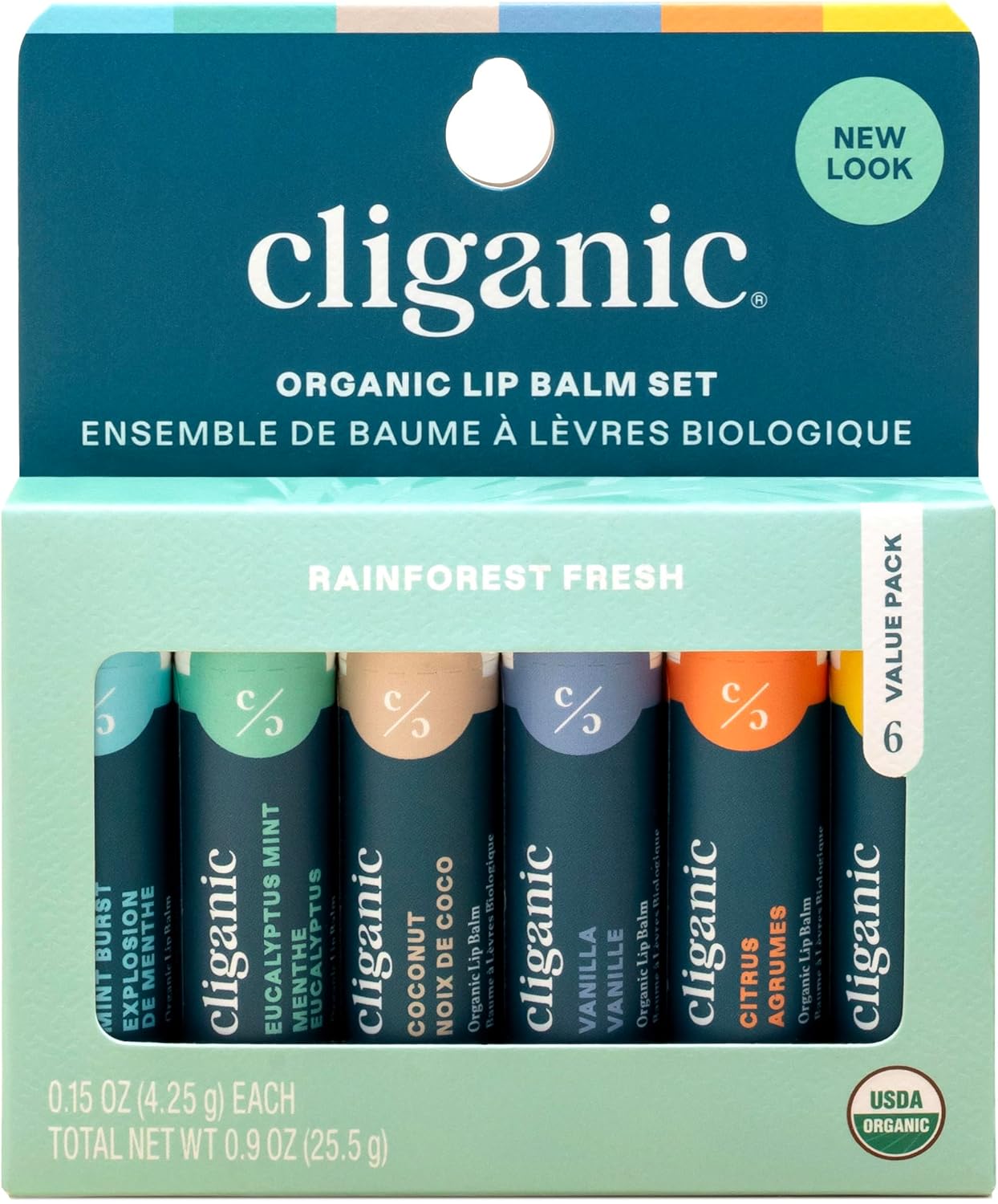 Cliganic Organic Lip Balm Set (6 Flavors) - 100% Natural Hydrating