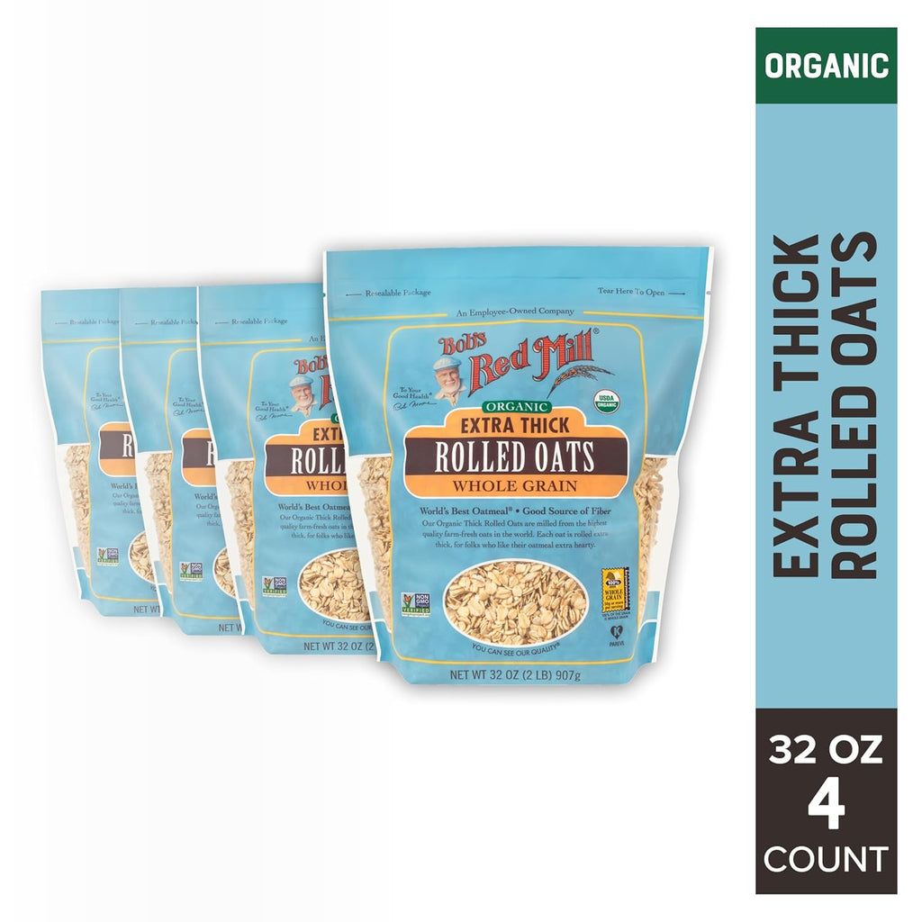 Bob's Red Mill Organic Extra Thick Rolled Oats, 32oz (Pack of 4) - Non GMO