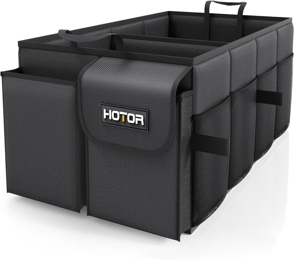 HOTOR Trunk Organizer - Car Organizer, Foldable Trunk organizer for SUVs & Sedans, Sturdy Car Organization for Car Accessories, Tools, Sundries, Black, 2 Compartments, 21.3"ÌÑ12.6"ÌÑ10.6"