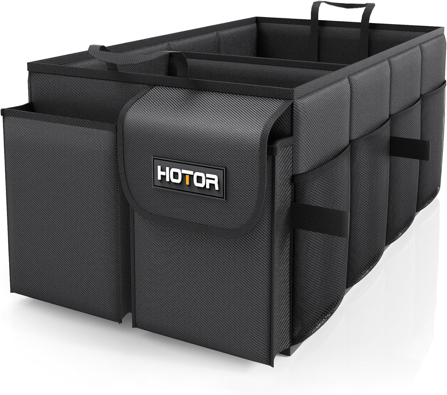 HOTOR Trunk Organizer - Car Organizer, Foldable Trunk organizer for SUVs & Sedans, Sturdy Car Organization for Car Accessories, Tools, Sundries, Black, 2 Compartments, 21.3"ÌÑ12.6"ÌÑ10.6"