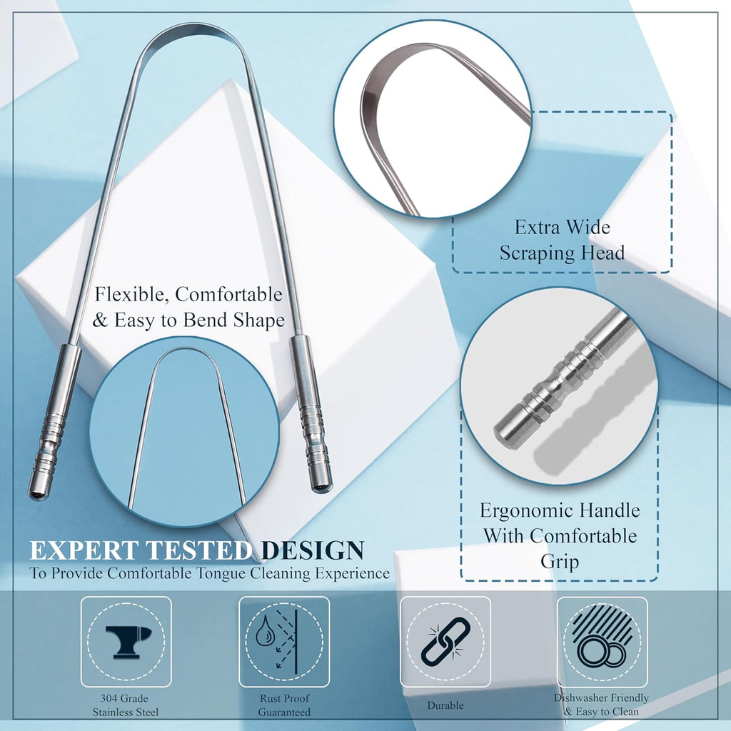 MasterMedi Tongue Scraper for Adults with Multicolor Travel Cases (2 Pack)