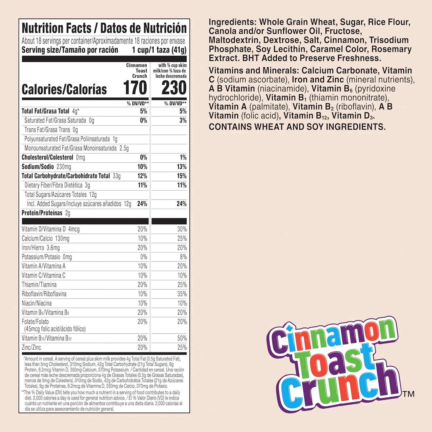 Cinnamon Toast Crunch Breakfast Cereal, Crispy Cinnamon Cereal, Mega Size, 27