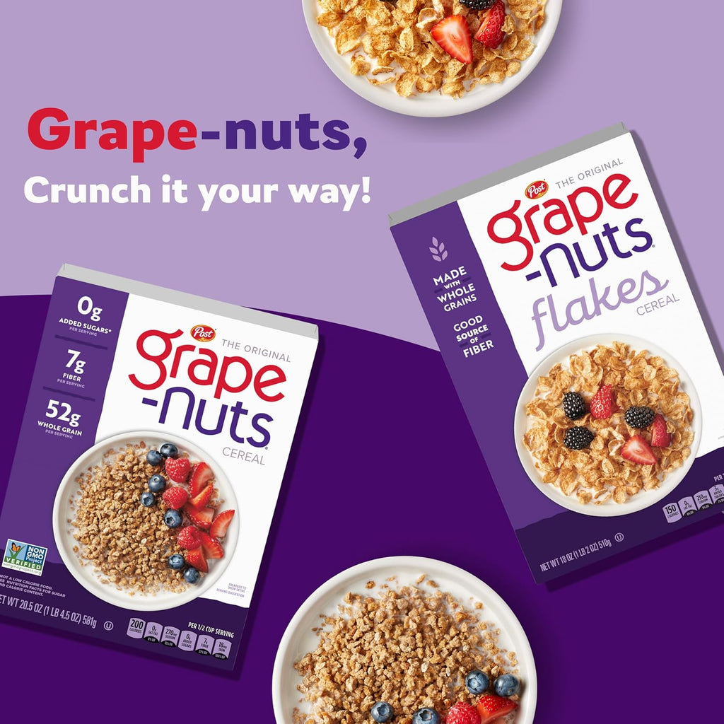 Grape-Nuts Original Cereal, Crunchy Whole Grain Wheat and Barley, Non-GMO