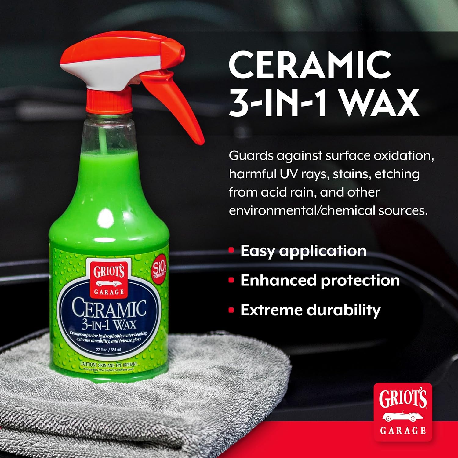 Griot‰۪s Garage Ceramic 3-in-1 Wax, SiO2 Spray for Cars, Trucks, and RV‰۪s, Provides Protection and Water Beading on Paint, Wheels, Plastic, Rubber Trim, Chrome, and More, 10978, 22 oz